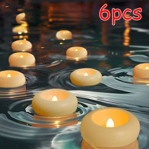 6ชิ้นเทียนแสงสีชาไร้เปลวไฟกันน้ำเทียนเซ็นเซอร์ลอยเทียนหอมเทียนไฟฟ้าของตกแต่งวันวาเลนไทน์งานแต่งงาน