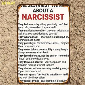 CIFbuy | 2D Metal Sign Retro Narcissist Warning Aluminum Plate Pre-Drilled 1Pcs Indoor Garden Outdoor Home Office Toilet Decor