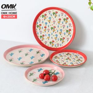 OMK Japanese Style Handmade Hand-painted Ceramic Dinner Plate Tableware Set Fruit Salad Plate