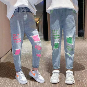 Girl Denim 2024 Spring & Fall New Arrival Kids Western Style Girl Trousers Childrens Loose Baby Leisure Pants
