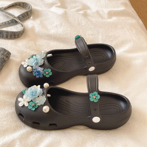 QIAOHUI | Anti-Slip Thick Sole Flower and Pearl Decorated Slip-on Sandals