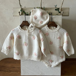 Infant Baby Girls Knitted Bodysuits Sweet Embroider Knit Jumpsuit Cotton Spring Autumn Newborn Kids Baby Girls Clothes Rompers
