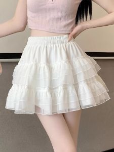 Váy Ngắn Chữ a Ren Trắng Xếp Nếp Cạp Cao Phong Cách Ngọt Ngào Mùa Hè 2024 Cho Nữ Váy Ngắn Xếp Nếp Tay Bồng