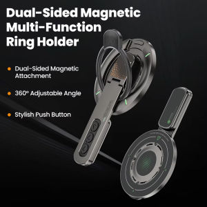 KEBETEME 3-in-1 Magnetic Finger Ring Holder Dual-Sided Magnetic Car Phone Ring Holder 360° Rotatable Foldable Multi-Function Magnetic Mount Stylish Push Button Universal Smartphone Dashboard Navigation Stand