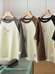 Class a Childrens Pure Cotton Long Sleeve T-shirt Cartoon round Neck Shoulder Insertion Base Shirt for Boys And Girls