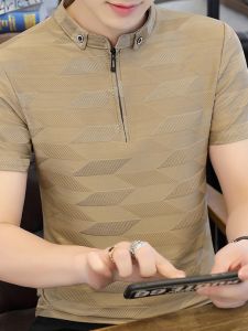 Ice Silk Polo Shirt Mens Short Sleeve Stand Collar Summer New Fashion Casual Half Sleeve Body T-Shirt Youth Popular Business Casual