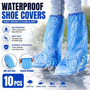 100pcs Waterproof and Anti-Slip Disposable Rain Shoe Cover Transparent Plastic Foot Cover for Outdoor Disposable Waterproof Rainproof Shoe Covers Portable Anti-Slip Transparent Plastic Foot Covers