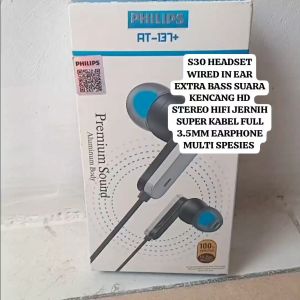 S30 HEADSET WIRED IN EAR EXTRA BASS SUARA KENCANG HD STEREO HIFI JERNIH SUPER KABEL FULL EARPHONE M