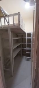 Loft bed with shelf  customize singapore for helper room /store room/bomb shelter/unity