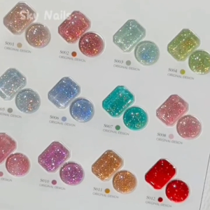 SANSU 12 สี ชุดยาทาเล็บเจล (S010) เจลเพชร เจลแฟลช เจลเลื่อม แผนภูมิสีสำเร็จรูปฟรี จัดส่งทันที