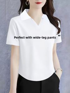 LINGLONGDAI | Slimming Polo Neck Short Sleeve T-Shirt