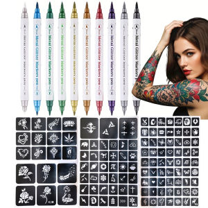 Temporary Skin Tattoo Pen with 10 ColorsAllowing for Bold And Fine Lines on The Body FaceLong-Lasting ColorsDual-Ended Design
