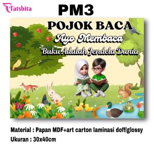 TATSBITA Pajangan Hiasan Dinding Dekorasi Wall Decor Pojok Baca  Untuk Kelas Sekolah TK/SD/SMP Ukuran 30x40cm