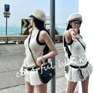 เสื้อสเวตเตอร์แขนกุดสาวแซ่บสุดเท่เสื้อกล้ามผู้หญิงกางเกงกระโปรงจับจีบชุดกางเกงกีฬาขาสั้นเอวสูงสำหรับสาวๆเทนนิส