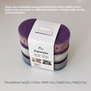 Extra Thick High Density Colorful Oil-Resistant Double-Sided Sponge Scrub Brush 3 Pack
