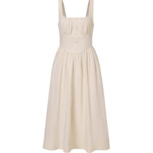 TAMMY TANGS | Princess Style High Waist Linen Strapless Dress Womens Summer New Fashion City Commute Work Date Party Casual Shopping