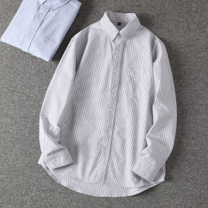 Large Size Mens Korean Style Pure Cotton Shirt Casual Long Sleeve Turn-down Collar Striped All-matching Leisure Outerwear