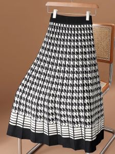 High Waist Knitted Half Skirt Womens Autumn Winter Plaid A-Line Midi Skirt Elegant Style Fashionable And Stylish
