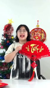 Khánh quạt nhung chữ Tết Vạn sự như ý Quạt nhung đỏ khắc chữ chúc mừng năm mới  phụ kiện trang trí tết