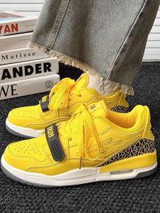Mens Sport Shoes Air Cushion Breathable Low Top Casual Sneakers American Style Yellow Upgraded Version for Autumn Season