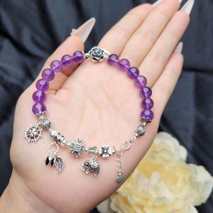 Q1326 Lắc tay Thạch Anh Tím mix charm Bạc Thái 925 - Hỏa và Thổ - Phong Thuỷ TUDO