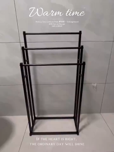 🔶Bathroom Towel Rack Standing 3 Layer Bathroom Storage Rack Drying Rack Outdoor Clothes Rack Metal Towel Holder Non-Perforated Floor Towel Metal Storage Rack Floor Towel Rack Simple Balcony Storage Rack For Bathroom Bedroom