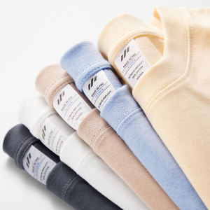 เสื้อยืดคอกลมแขนสั้นผ้าฝ้ายแท้ ทรงหลวม สำหรับผู้ชายและผู้หญิง ฤดูร้อน 2025 เสื้อเชิ้ตพื้นฐานสีขาว ทรงตรง สีสันสดใส