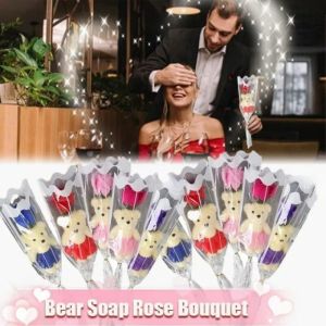 Valentines Day Wedding Party Cute Cartoon Colorful Bear Soap Simulation Rose Flowers Bouquet Gift Decoration