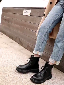 korean fashion high quality black leather ankle boots for women