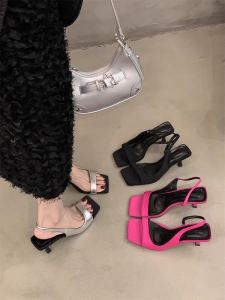 French Fairy Tale High Heel Sandals Summer New Square Head Thin Heel Back Empty Match Skirt Single Shoes Korean Style Low Help