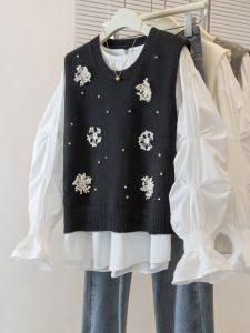 AIYITI | New Beaded Flower Design Big Size Sleeveless Knit Top