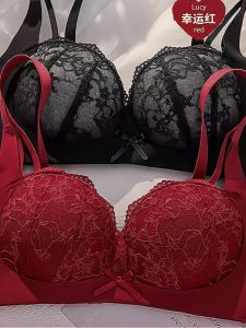 Red Lace Bra And Panties Set Womens Underwear Full Coverage Anti-Sagging Side Breast Collection Victorian Style Innerwear