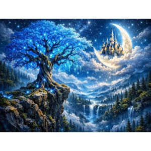 Abstract Tree and Castle Landscape Artwork Jigsaw Puzzle 500/1000/1200/2000PCS Stress Relief Puzzle Wall Art Decor Gift