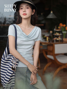 Lyocell Drape Neck Short Sleeve Slim Fit T-Shirt