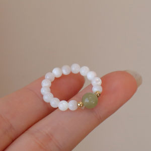 Natural Red Agate Ring Rhodonite Shell Bead Sunstone Elastic Rope Ring New Chinese Style Gourd Koi Ring for Women Fashion Jewelry