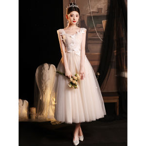 ชุดราตรีสีแชมเปญสั้นสำหรับผู้หญิง ฤดูร้อน 2024 ชุดแต่งงานใหม่ ชุดเยาวชน ชุดราตรีย้อนยุค ชุดนางฟ้า ชุดราตรีสไตล์หวาน ชุดแฟชั่น