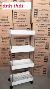 Kệ 4 tầng có bánh xe bằng nhựa Để đồ đa năng di chuyển tiện lợi Kệ nhà bếp đa năng - Kệ để đồ đa năng 4 tầng có bánh xe đẩy chuyên dụng cho spa phòng tắm bếp chất liệu inox dieulinhshop