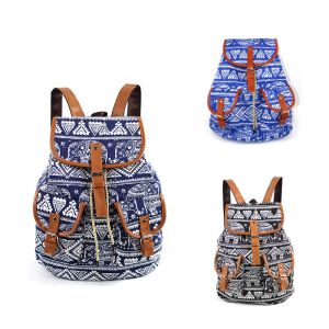 Elephant Print Fashionable Backpack Outdoor Travel Leisure Bag Retro Large Capacity Canvas Female Student Backpack