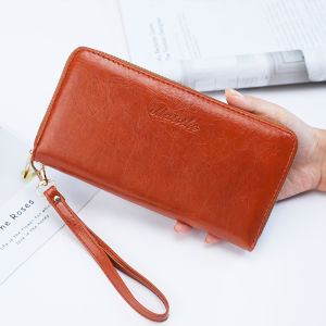 กระเป๋าสตางค์ผู้หญิงแบบยาว ซิป ความจุขนาดใหญ่ กระเป๋าถือ กระเป๋าใส่โทรศัพท์มือถือ กระเป๋าใส่บัตรแบบเรียบง่าย กระเป๋าสตางค์ PU สำหรับผู้หญิง