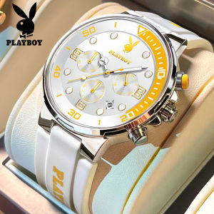 PLAYBOY  Jam Tanggan Lelaki Original Waterproof Fashion CasualStudent Multifunctional Luminous Calendar Quartz Watch Rubber Strap Anti-scratch Mirror watch men