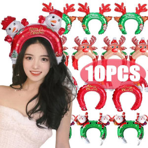 50/10Pcs Christmas Headband Balloon Bulk Cartoon Santa Claus Christmas Hat Aluminum Film Balloon Kids Toys Birthday Wedding Party Decorations