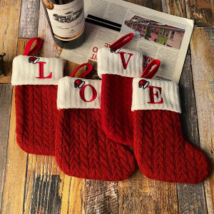 Red Knitting Christmas Stockings Letter Wool Socks Christmas Decorations Wall Pendant Gift Candy Bag Pendant