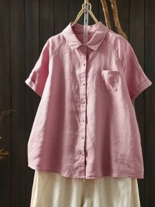 SUOSHE | Extra Large Linen Retro Shoulder Seam Pocket Design Summer Shirt
