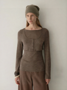 INSIS FEMME | Merino Wool Armor Style Two-piece Design Long Sleeve Knit Top