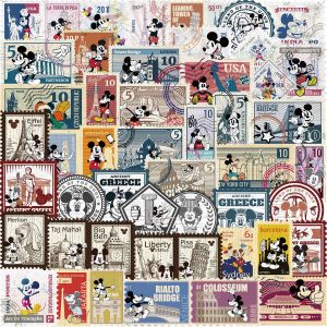 50PCS Disney Mickey Mouse Retro Stamps Cartoon Movie Stickers Waterproof Phone Laptop Luggage Guitar Notebook Stickers Kids Toy