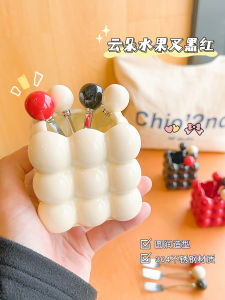 XiaoZhuang Youth Luxury Cloud Shaped Stainless Steel Fruit Fork Set Dessert Forks Storage Canister for Home Use And Children