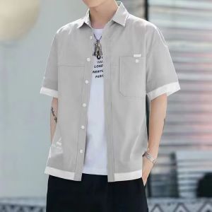 Mens Summer Slim Fit Short Sleeve Shirt Casual Loose Style Thin Outerwear Simple Design Fashionable Youth Popular Trend