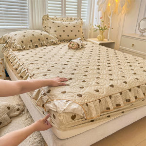 Thickened Cotton Bedding Set with Lace Anti-Slip Queen Size Duvet Cover Cotton 100% Baffle Box Quilt Cover Skin Friendly
