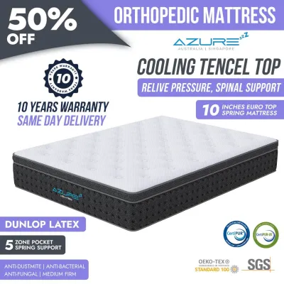 Azure™ Cool Hybrid | Euro Top Tencel Fabric + Cooling Gel + Latex Mattress | Pocketed Coil Spring | All Sizes Avail.