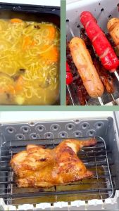 Vermax 4IN1 Electric BBQ Grill 3Layers Mini BBQ Griller + Fry Pan + Soup Pot Multifunctional Barbecue Griller 360 Degree Automatic Rotary Heating Smokeless Nonstick